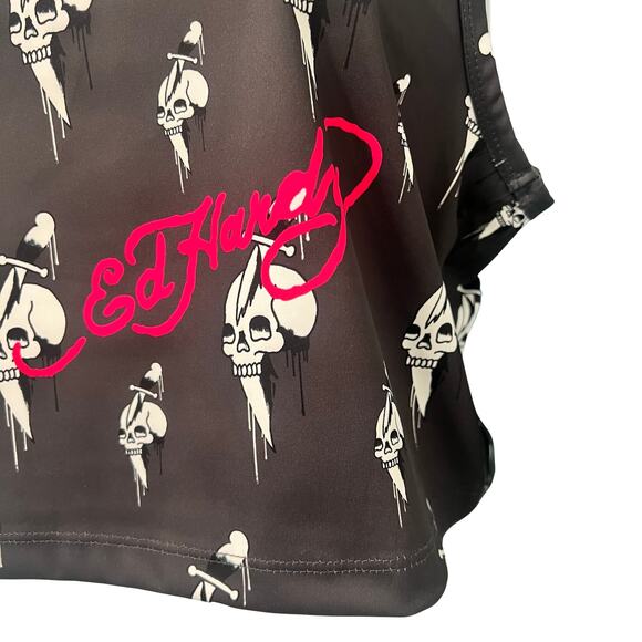 Ed Hardy Gray White Skull Knife Logo Cropped Tank Top size L NEW Tags Racerback - Picture 3 of 8